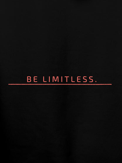 Close up of 'Be Limitless' design on Women's Black Hoodie Sweatshirt, highlighting intricate details and vibrant print.