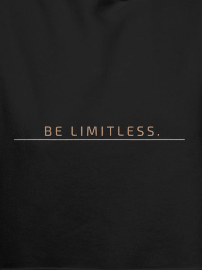 Close up of 'Be Limitless' design on Men's Dark Grey Hoodie Sweatshirt, highlighting intricate details and vibrant print.