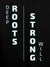 Close up of 'Deep Roots Strong Will' design on Men's Black Hoodie Sweatshirt, highlighting intricate details and vibrant print.