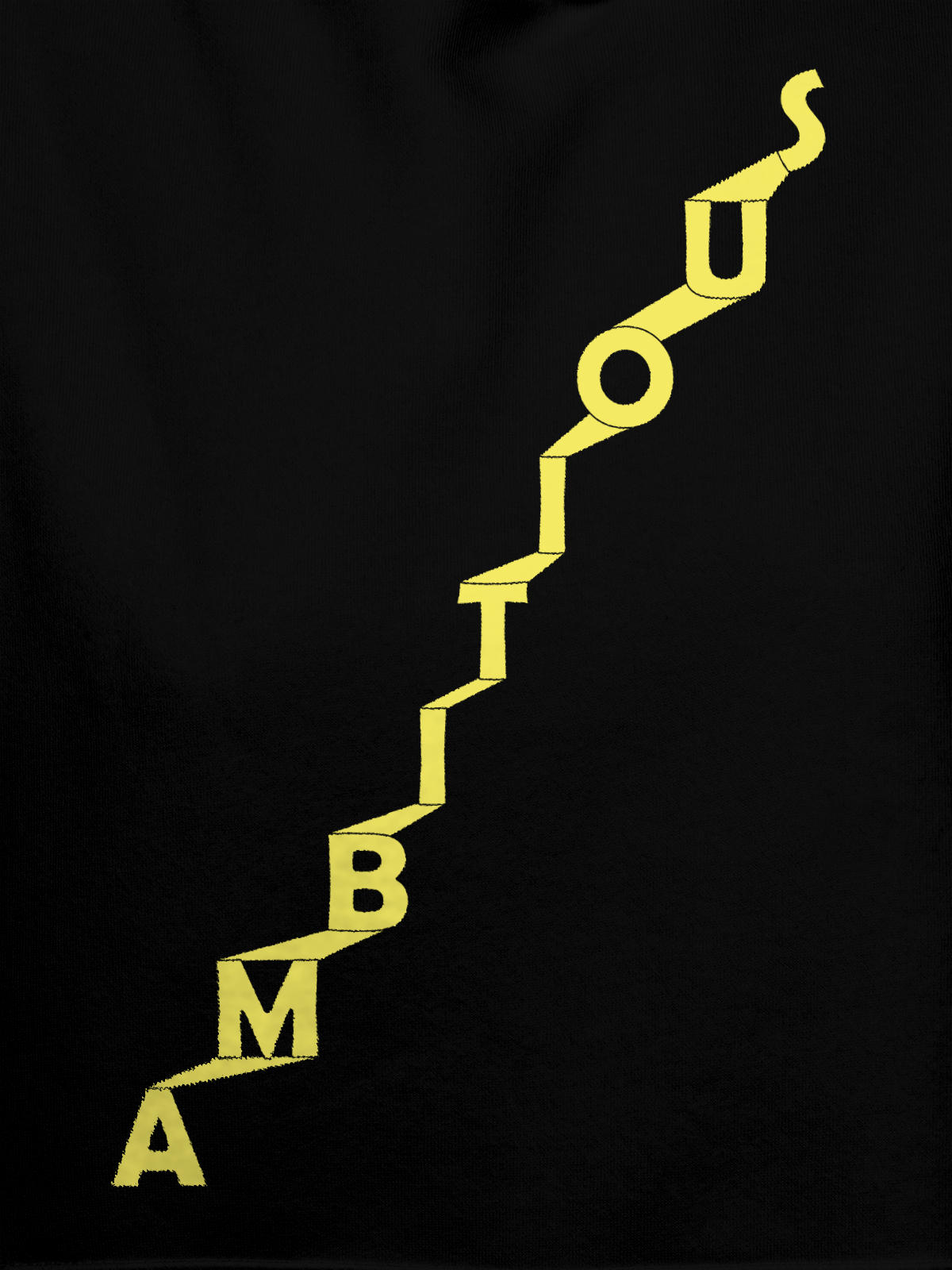 Close up of 'Ambitious' design on Men's Black Hoodie Sweatshirt, highlighting intricate details and vibrant print.