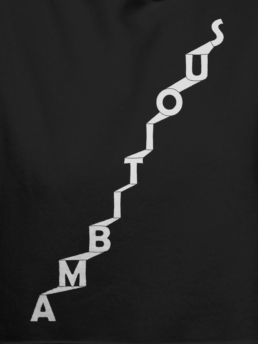 Close up of 'Ambitious' design on Men's Dark Grey Hoodie Sweatshirt, highlighting intricate details and vibrant print.