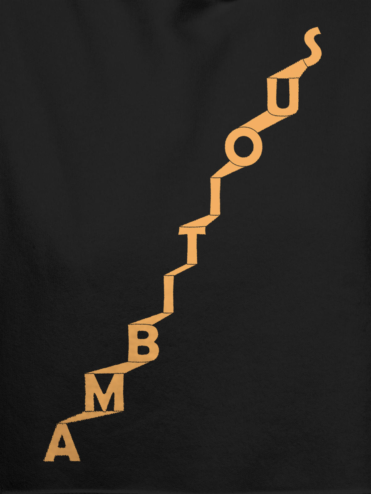Close up of 'Ambitious' design on Men's Dark Grey Hoodie Sweatshirt, highlighting intricate details and vibrant print.