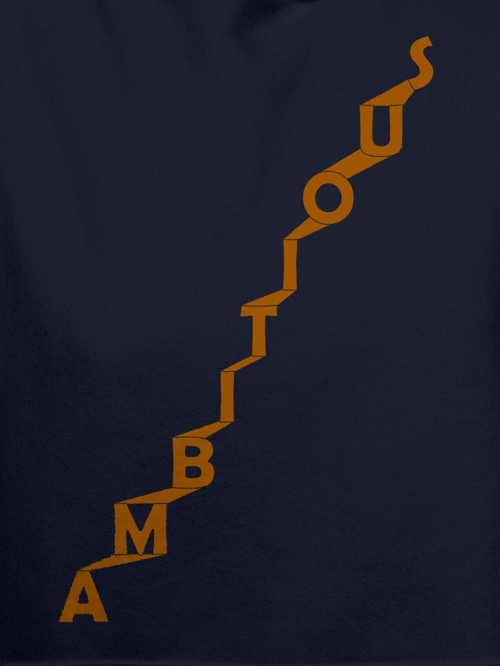 Close up of 'Ambitious' design on Men's Navy Blue Hoodie Sweatshirt, highlighting intricate details and vibrant print.