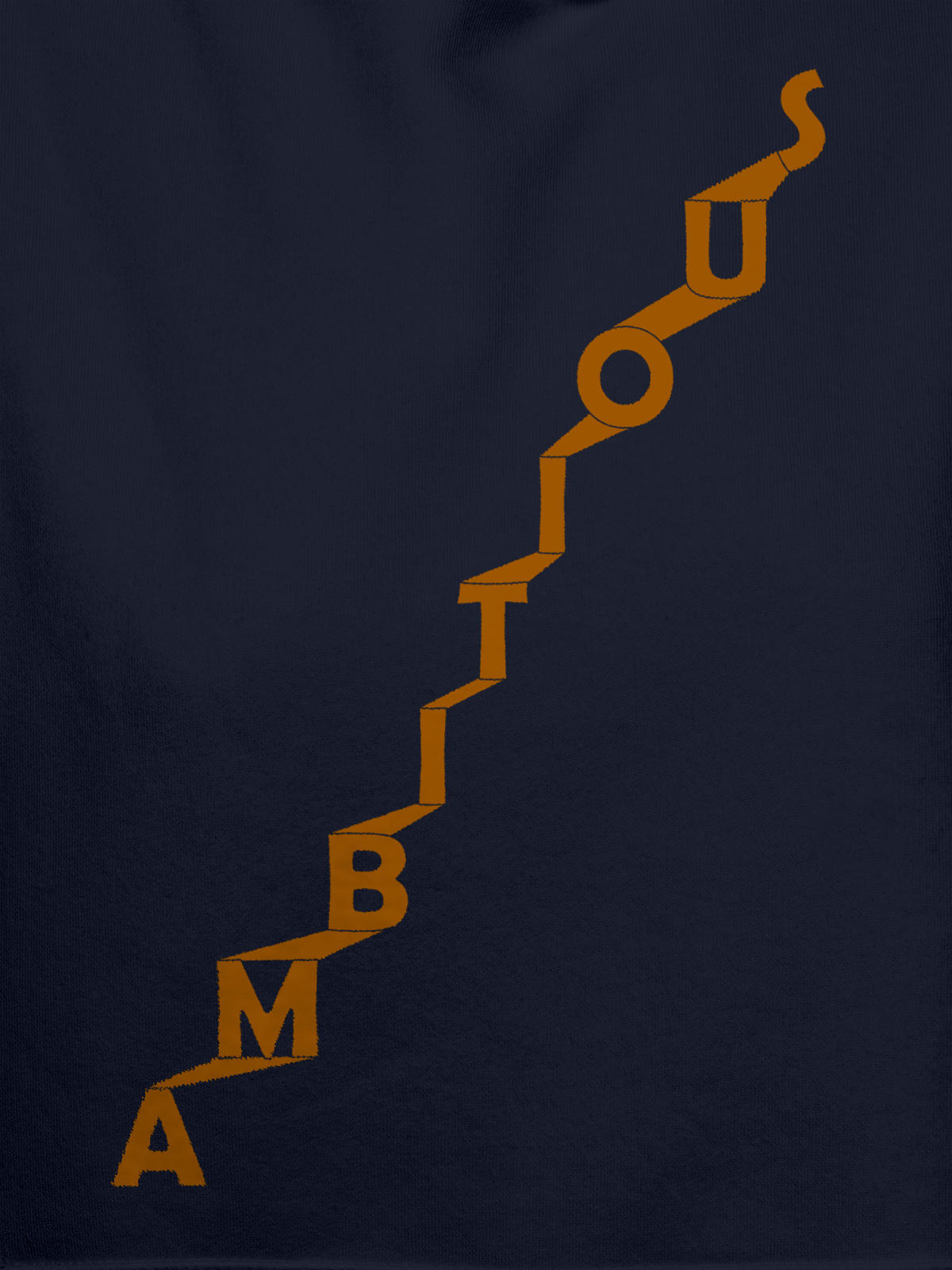Close up of 'Ambitious' design on Men's Navy Blue Hoodie Sweatshirt, highlighting intricate details and vibrant print.