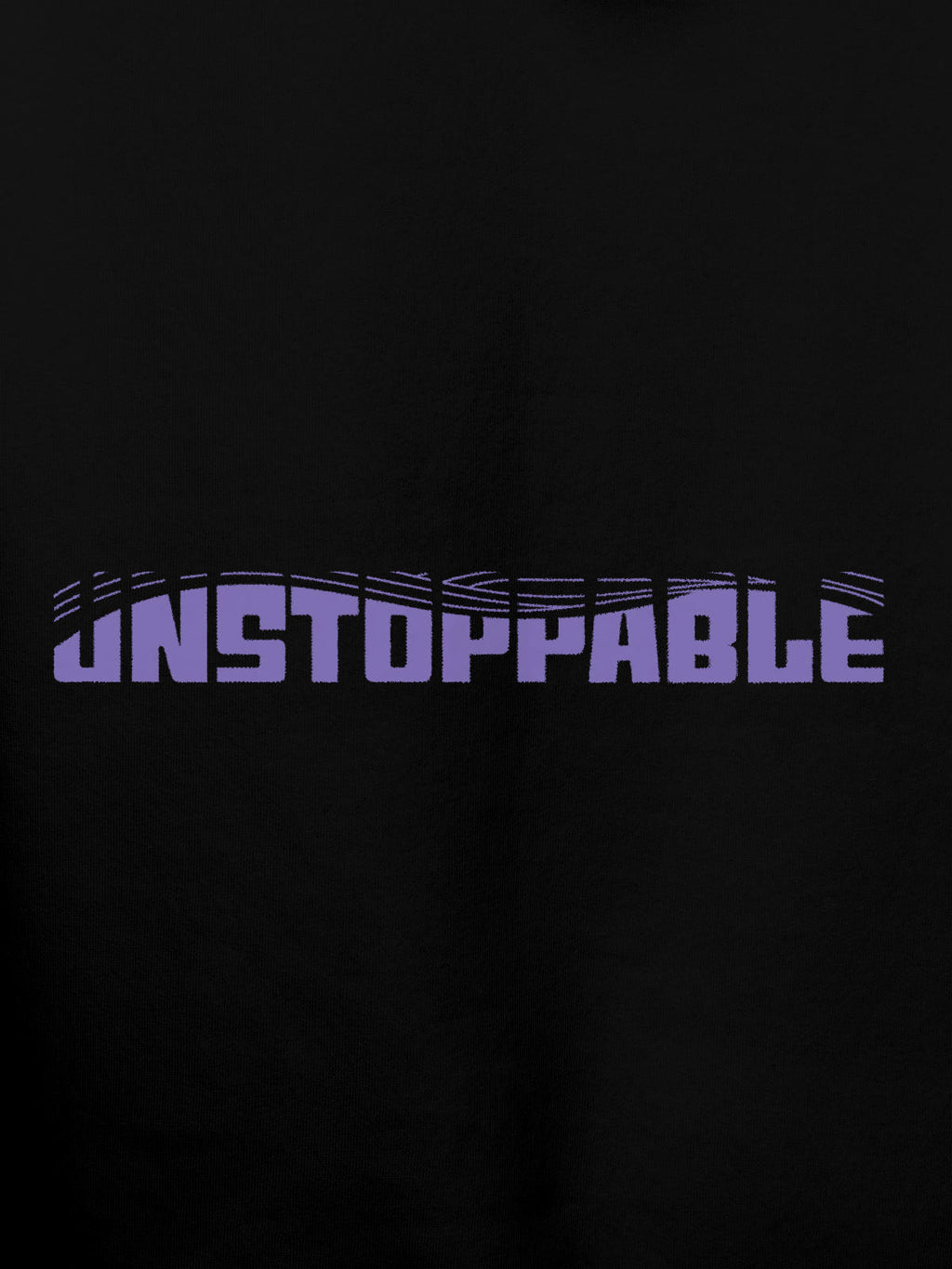Close up of 'Unstoppable' design on Men's Black Hoodie Sweatshirt, highlighting intricate details and vibrant print.