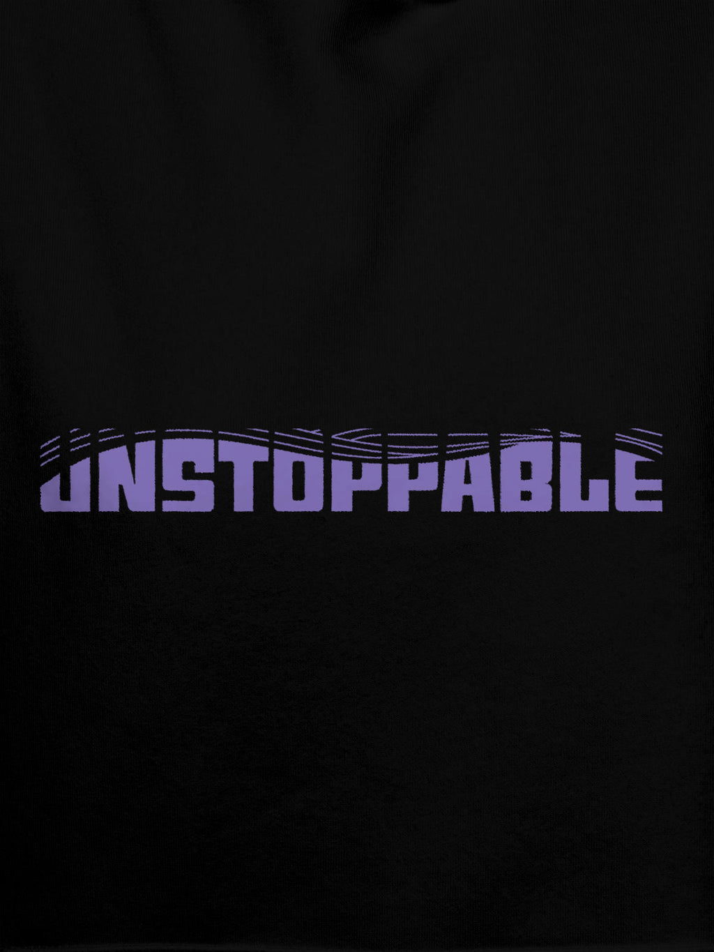 Close up of 'Unstoppable' design on Women's Black Hoodie Sweatshirt, highlighting intricate details and vibrant print.