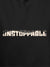 Close up of 'Unstoppable' design on Women's Dark Grey Hoodie Sweatshirt, highlighting intricate details and vibrant print.