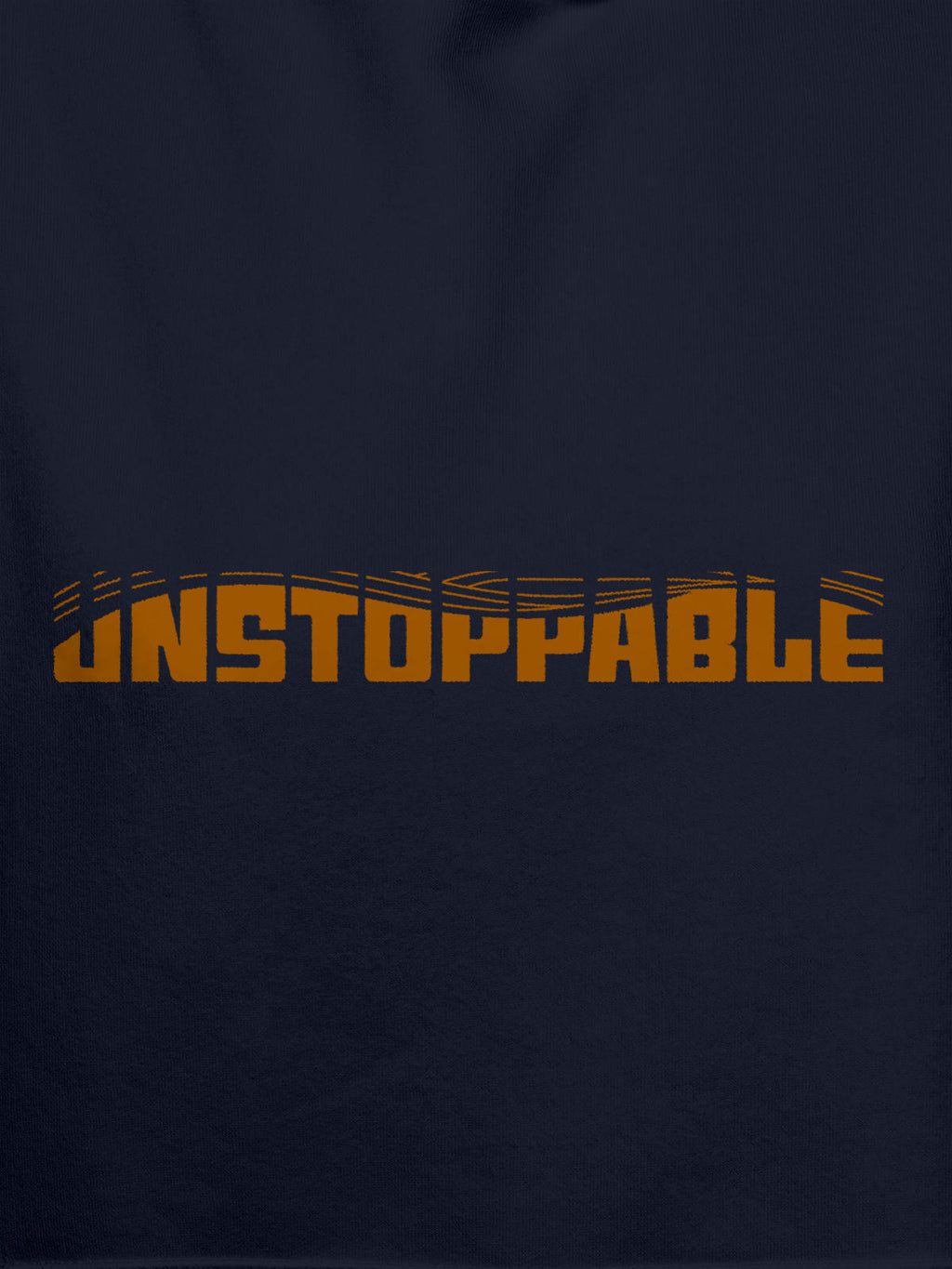 Close up of 'Unstoppable' design on Women's Navy Blue Hoodie Sweatshirt, highlighting intricate details and vibrant print.