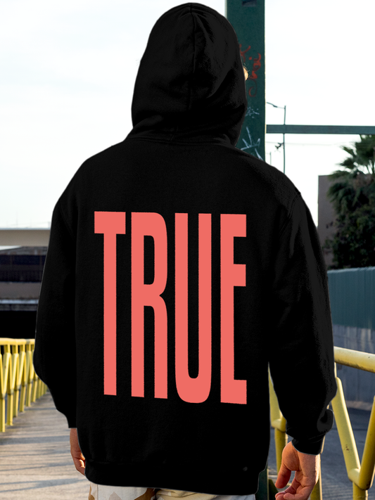 Fighterhero Hoodie Collection: Model wearing Men's Black Hoodie Sweatshirt with 'Truth' design