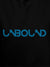 Close up of 'Unbound' design on Women's Black Hoodie Sweatshirt, highlighting intricate details and vibrant print.