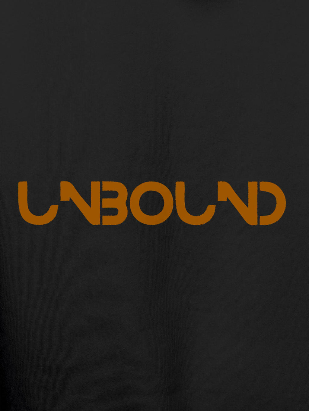 Close up of 'Unbound' design on Men's Dark Grey Hoodie Sweatshirt, highlighting intricate details and vibrant print.
