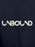 Close up of 'Unbound' design on Men's Navy Blue Hoodie Sweatshirt, highlighting intricate details and vibrant print.