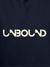 Close up of 'Unbound' design on Women's Navy Blue Hoodie Sweatshirt, highlighting intricate details and vibrant print.