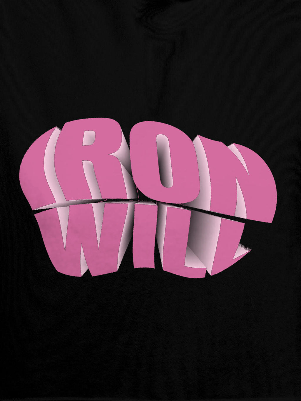 Close up of 'Iron Will' design on Men's Black Hoodie Sweatshirt, highlighting intricate details and vibrant print.