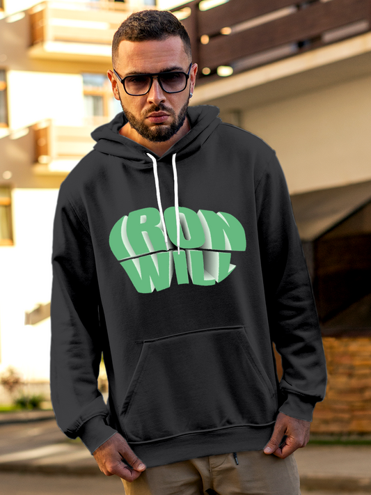 Fighterhero Hoodie Collection: Model wearing Men's Charcoal Grey Hoodie Sweatshirt with 'Iron Will' design