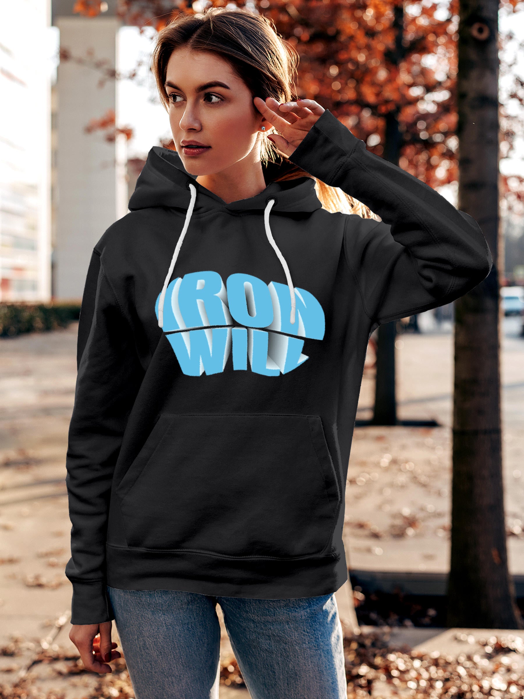 Model wearing Women's Dark Grey Hoodie Sweatshirt with 'Iron Will' design, offering effortless style and premium comfort