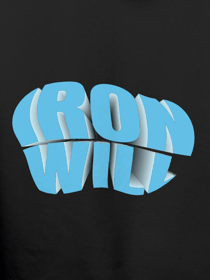 Close up of 'Iron Will' design on Women's Dark Grey Hoodie Sweatshirt, highlighting intricate details and vibrant print.