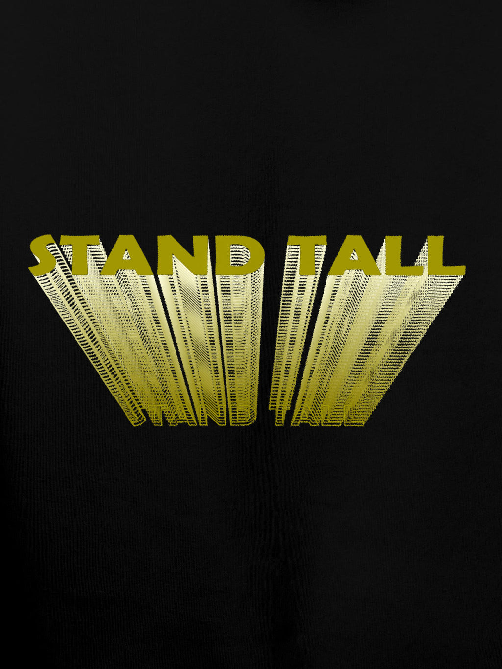 Close up of 'Stand Tall' design on Men's Black Hoodie Sweatshirt, highlighting intricate details and vibrant print.