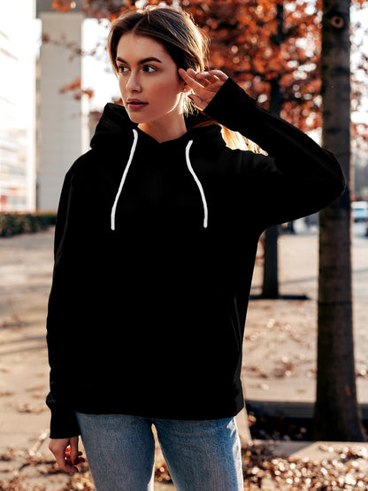 Front view of Fighterhero Women's Black Hoodie Sweatshirt, highlighting the modern look and clean finish