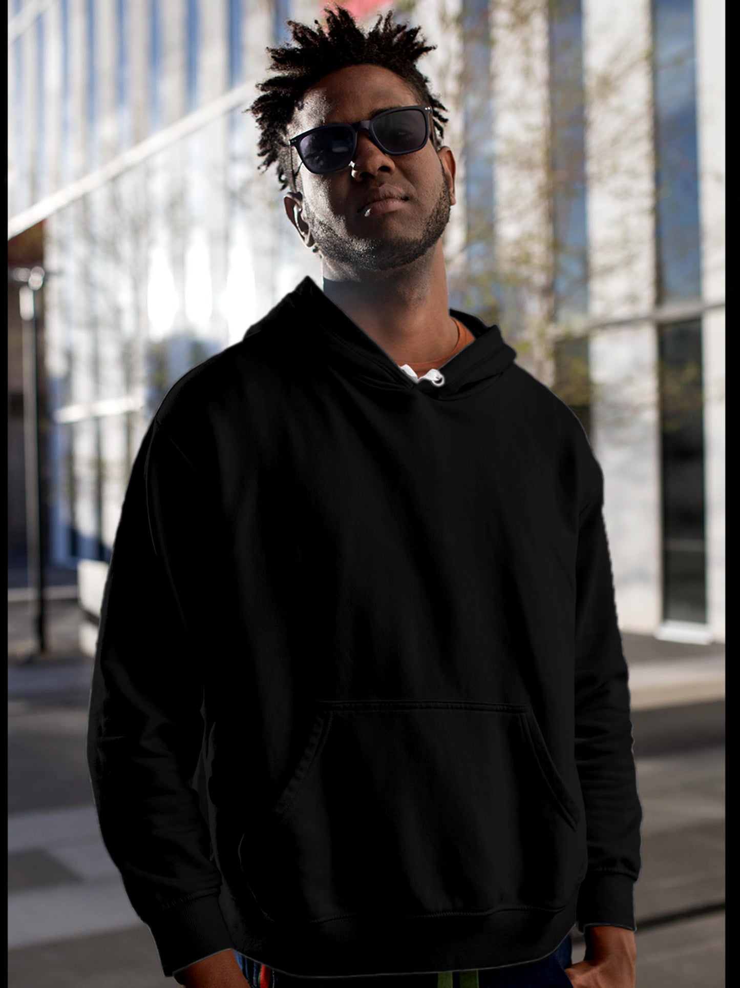 Front view of Fighterhero Men's Black Hoodie Sweatshirt, highlighting the modern look and clean finish