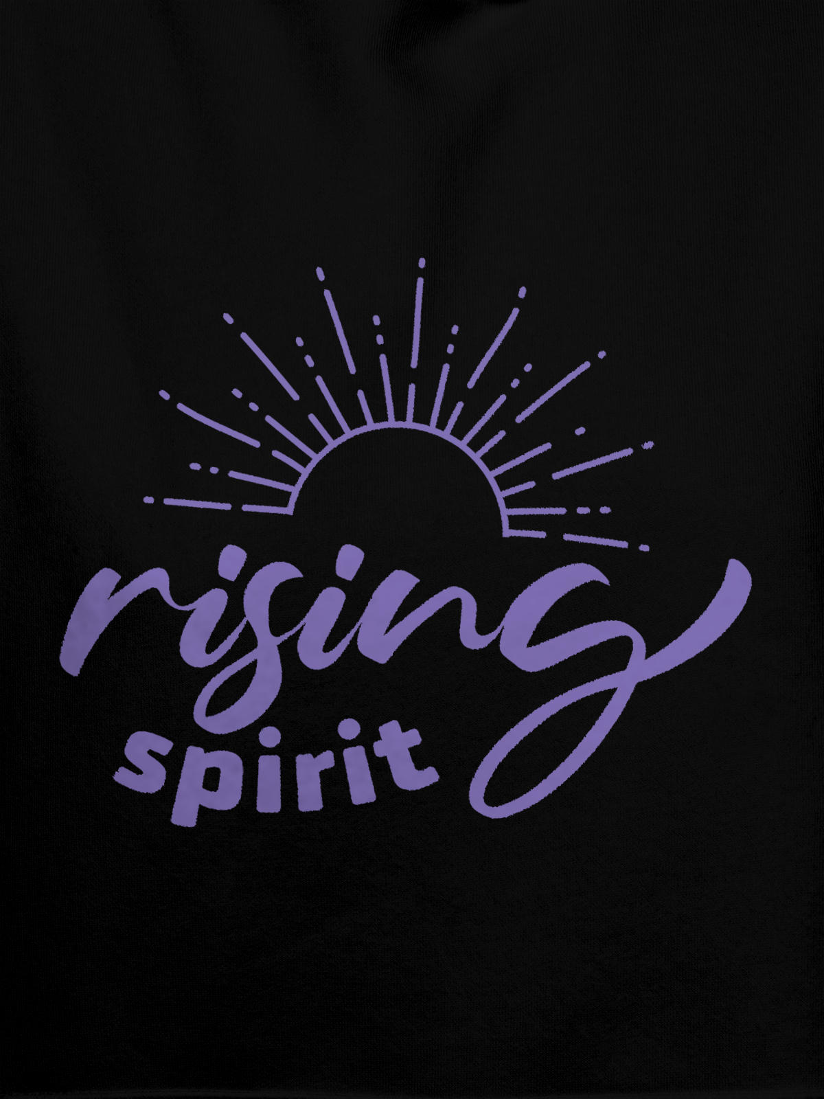 Close up of 'Rising Spirit' design on Men's Black Hoodie Sweatshirt, highlighting intricate details and vibrant print.