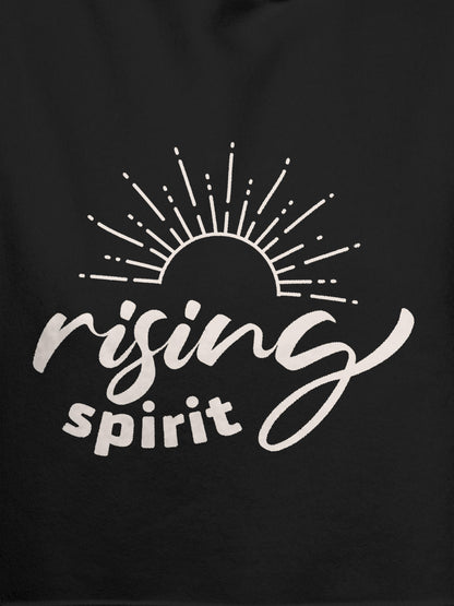 Close up of 'Rising Spirit' design on Men's Dark Grey Hoodie Sweatshirt, highlighting intricate details and vibrant print.