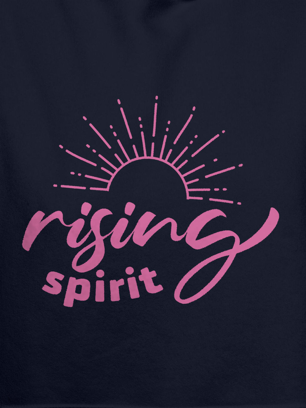 Close up of 'Rising Spirit' design on Men's Navy Blue Hoodie Sweatshirt, highlighting intricate details and vibrant print.