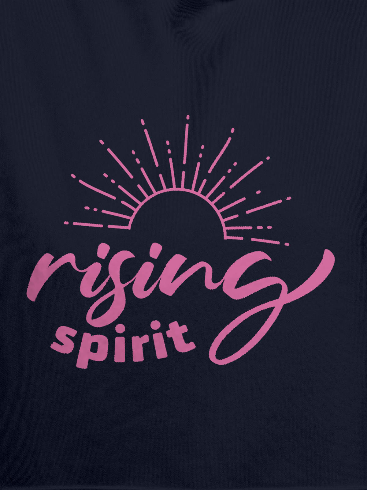 Close up of 'Rising Spirit' design on Men's Navy Blue Hoodie Sweatshirt, highlighting intricate details and vibrant print.
