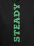Close up of 'Steady' design on Women's Dark Grey Hoodie Sweatshirt, highlighting intricate details and vibrant print.