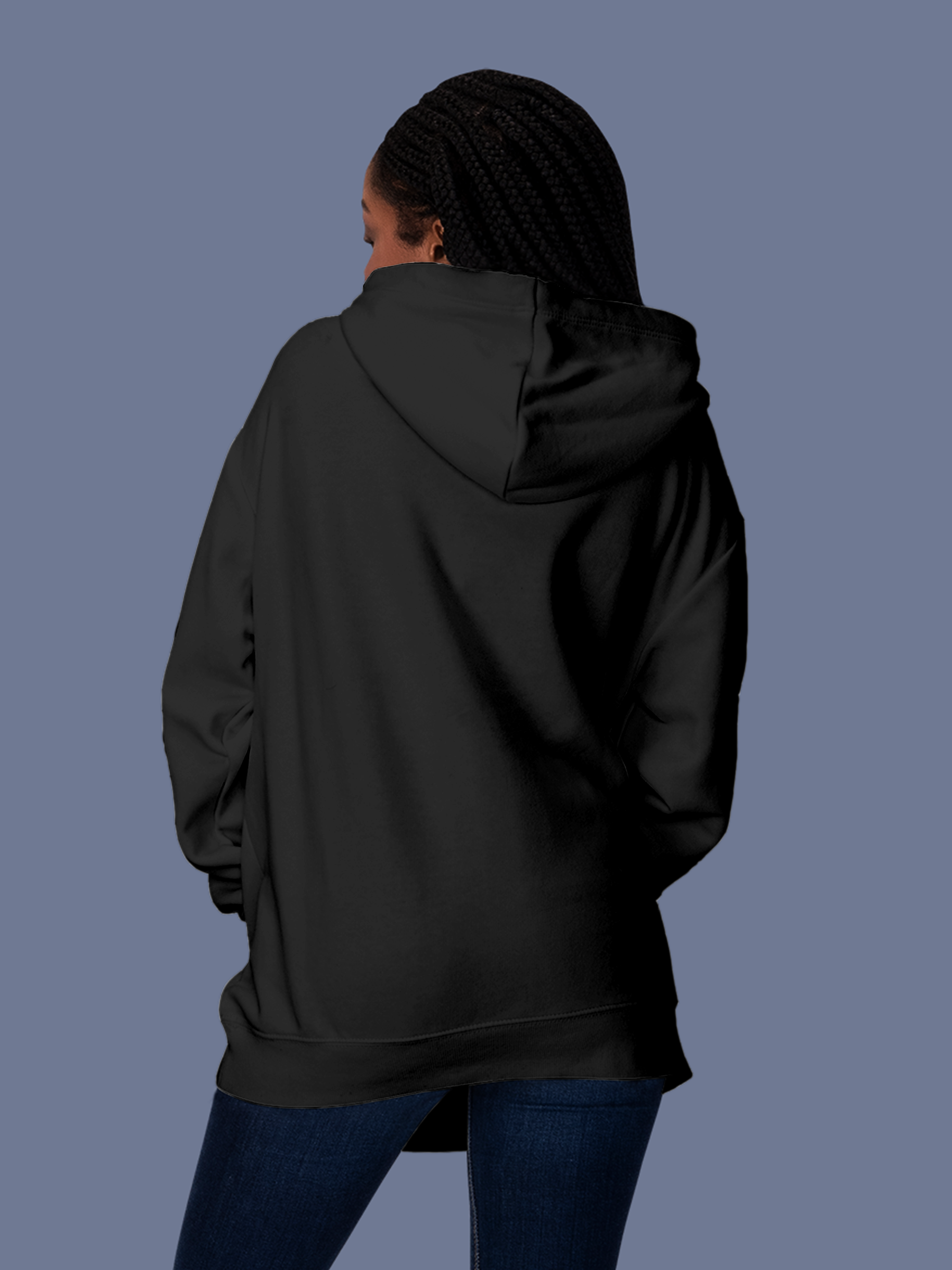 Back view of Fighterhero Women's Charcoal Grey Hoodie Sweatshirt, highlighting the modern look and clean finish