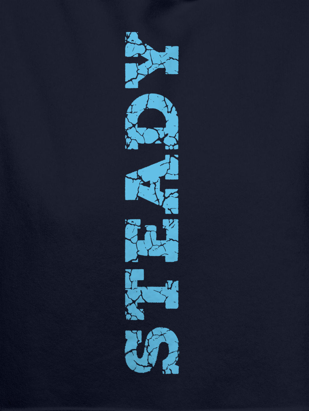 Close up of 'Steady' design on Women's Navy Blue Hoodie Sweatshirt, highlighting intricate details and vibrant print.