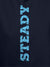 Close up of 'Steady' design on Women's Navy Blue Hoodie Sweatshirt, highlighting intricate details and vibrant print.