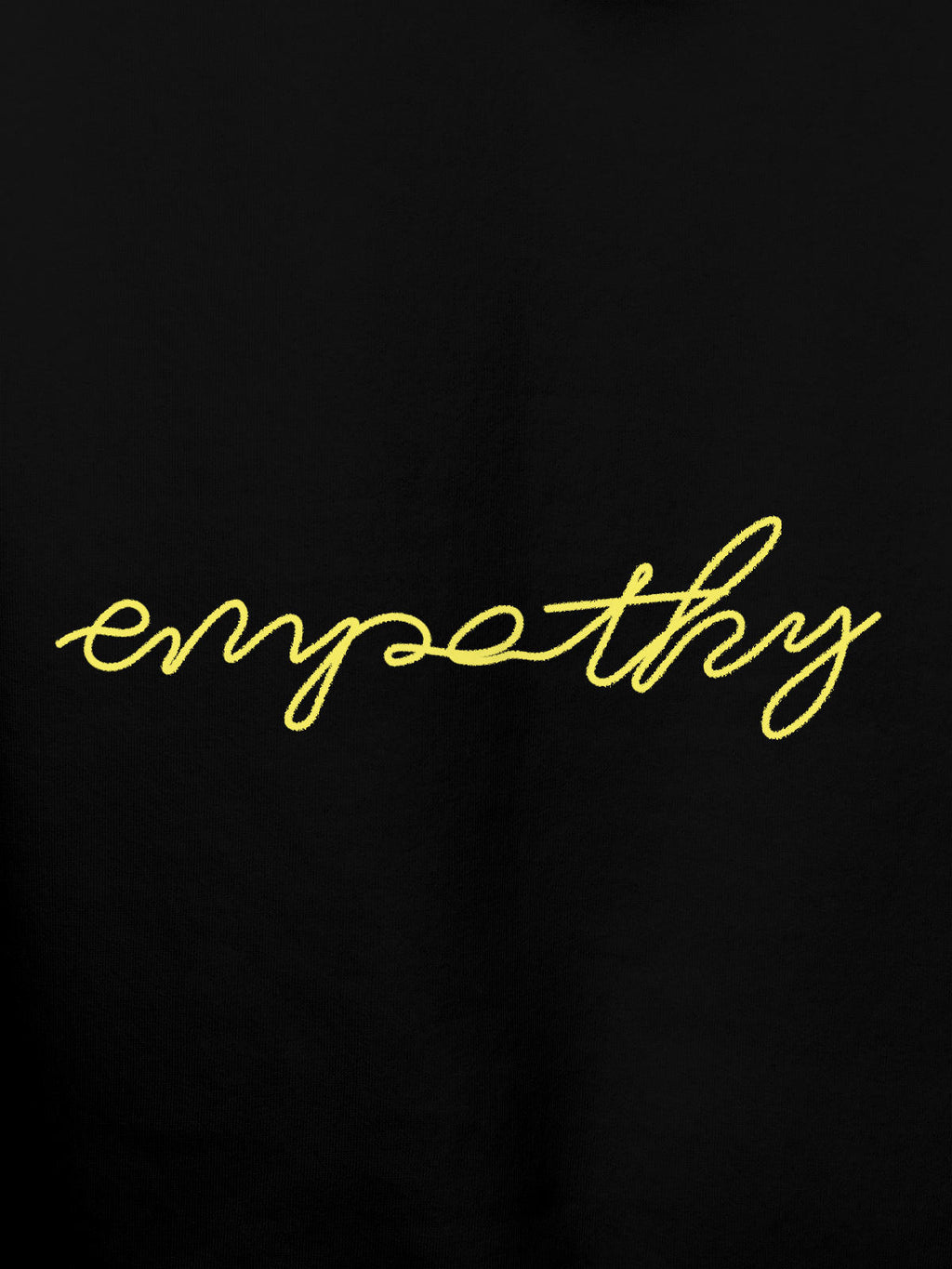 Close up of 'Empathy' design on Men's Black Hoodie Sweatshirt, highlighting intricate details and vibrant print.