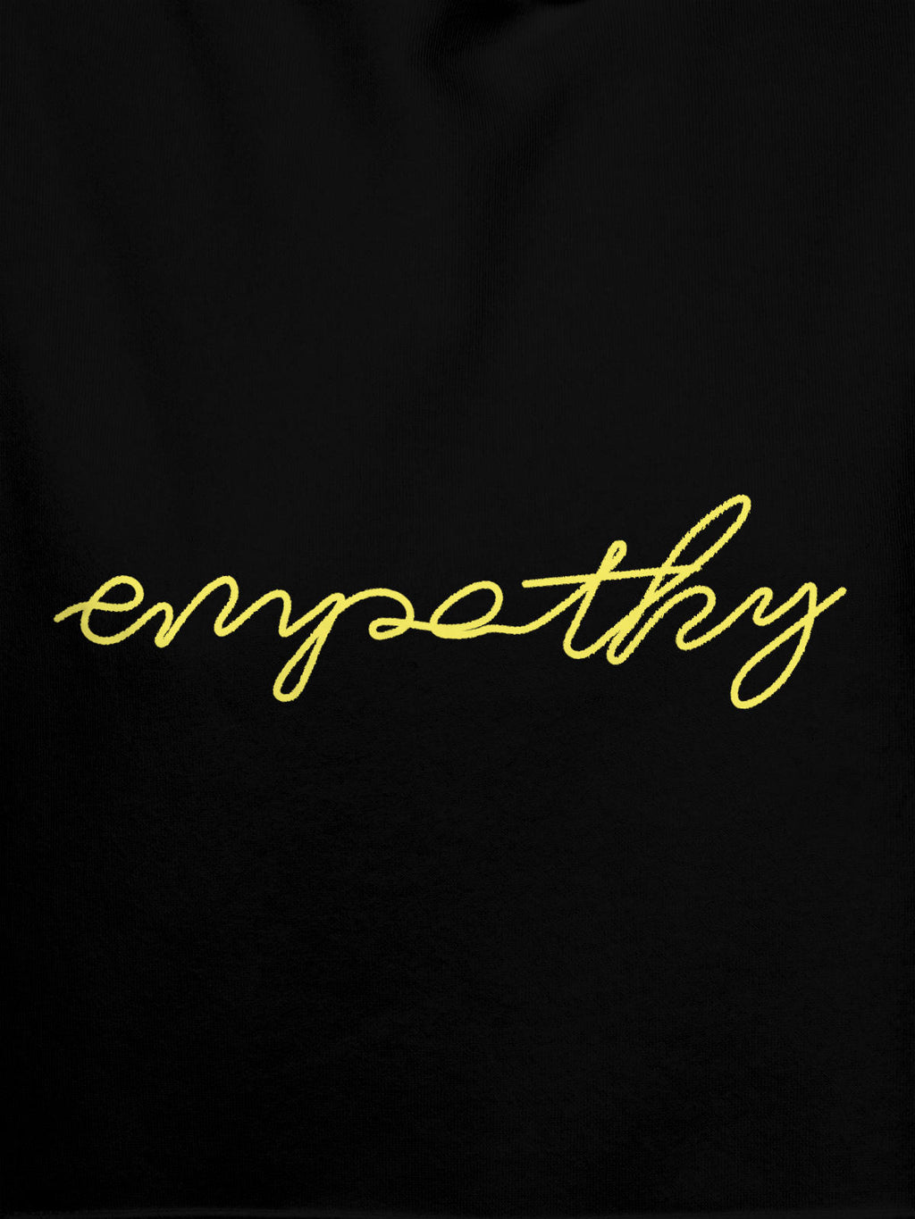 Close up of 'Empathy' design on Women's Black Hoodie Sweatshirt, highlighting intricate details and vibrant print.