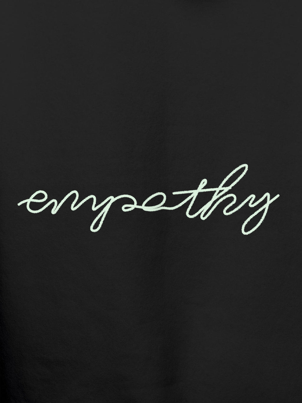 Close up of 'Empathy' design on Men's Dark Grey Hoodie Sweatshirt, highlighting intricate details and vibrant print.