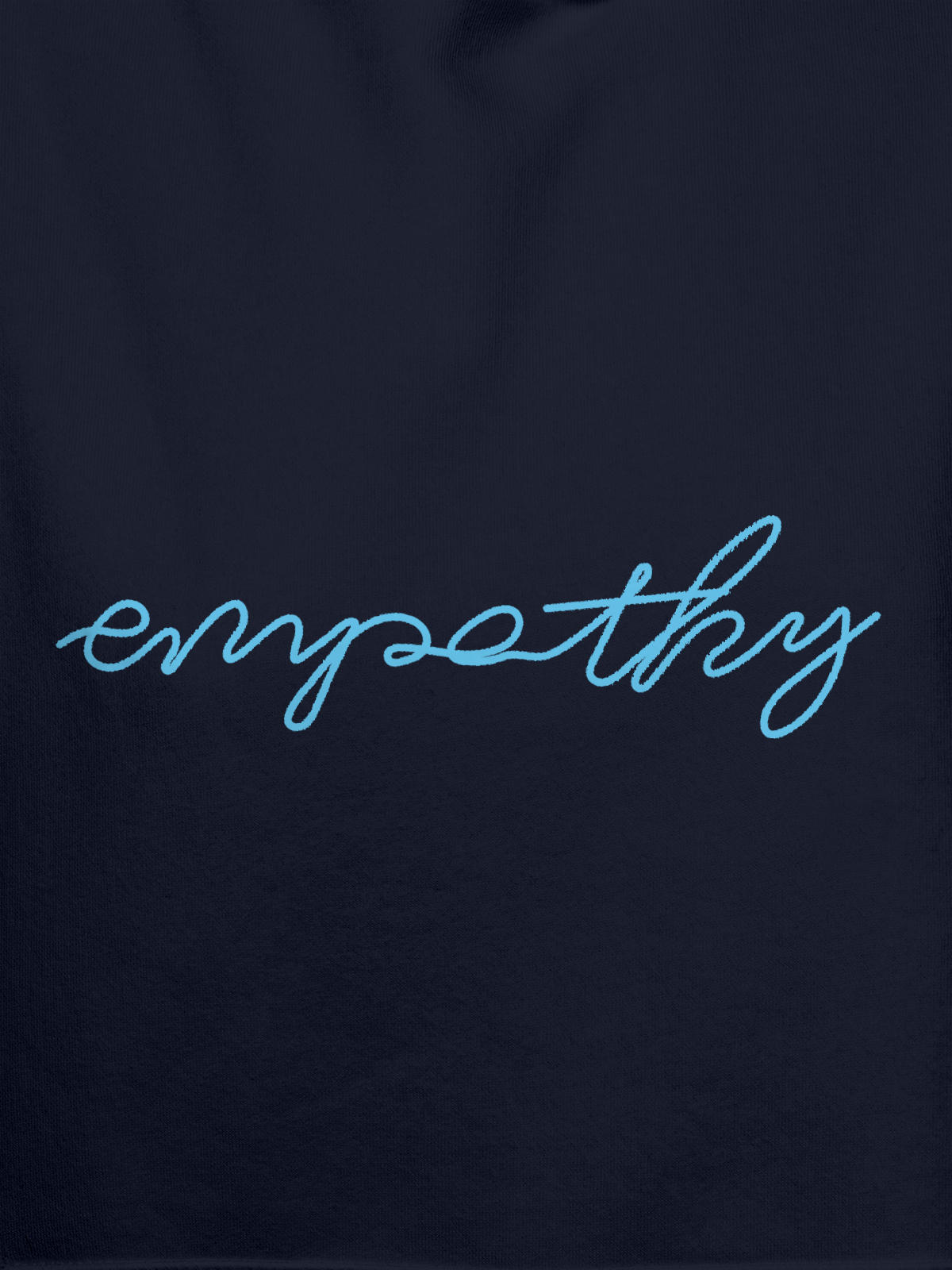 Close up of 'Empathy' design on Women's Navy Blue Hoodie Sweatshirt, highlighting intricate details and vibrant print.