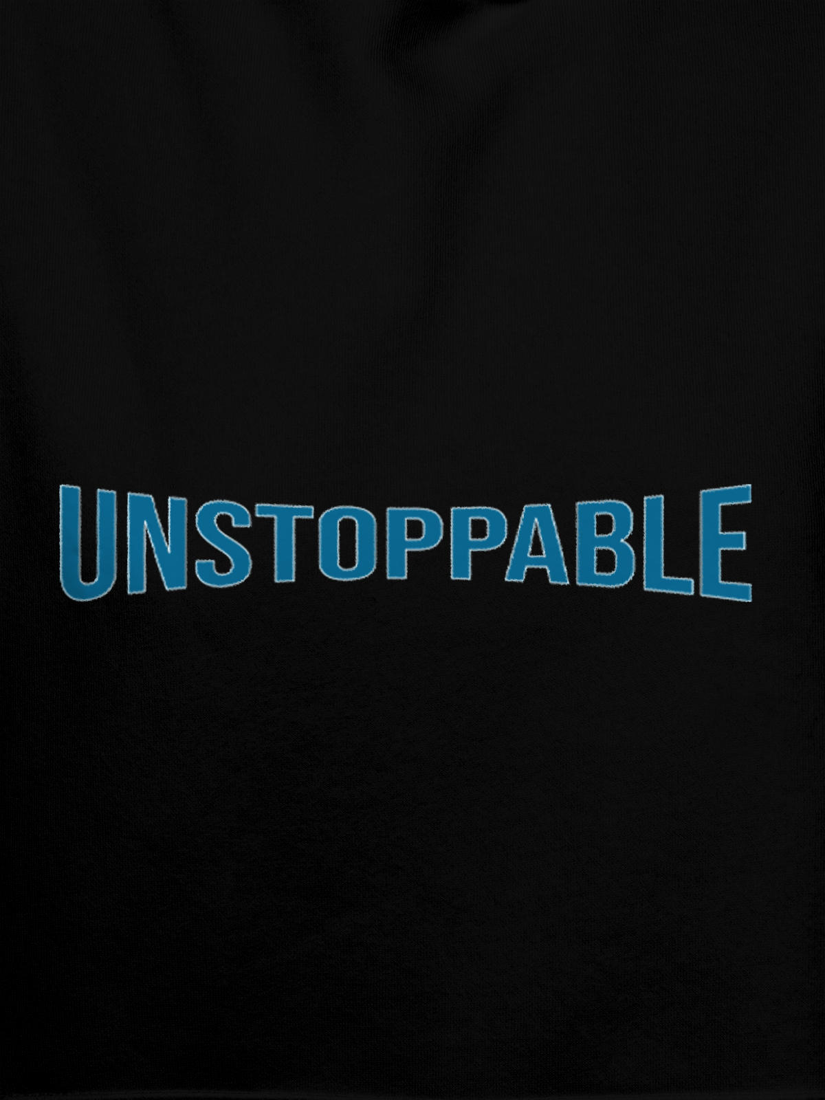 Close up of 'Unstoppable' design on Men's Black Hoodie Sweatshirt, highlighting intricate details and vibrant print.