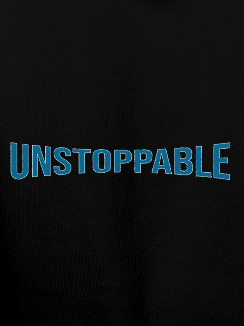 Close up of 'Unstoppable' design on Women's Black Hoodie Sweatshirt, highlighting intricate details and vibrant print.