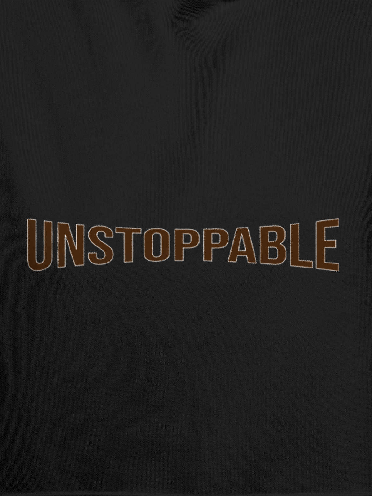 Close up of 'Unstoppable' design on Men's Dark Grey Hoodie Sweatshirt, highlighting intricate details and vibrant print.