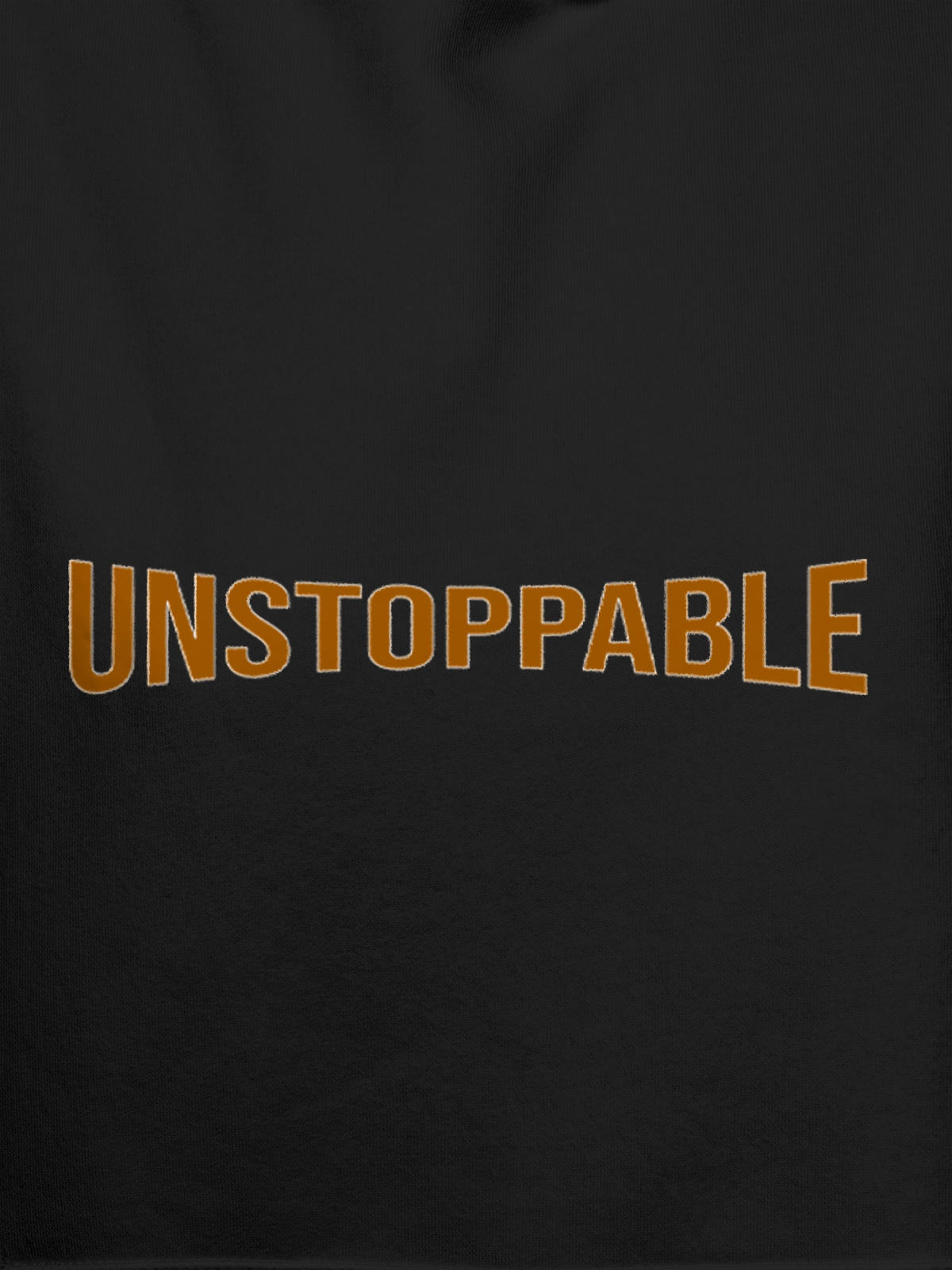 Close up of 'Unstoppable' design on Men's Dark Grey Hoodie Sweatshirt, highlighting intricate details and vibrant print.