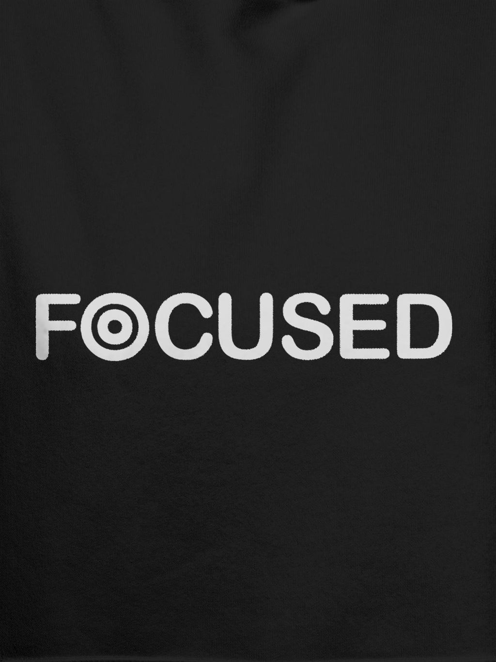 Close up of 'Focused' design on Men's Dark Grey Hoodie Sweatshirt, highlighting intricate details and vibrant print.