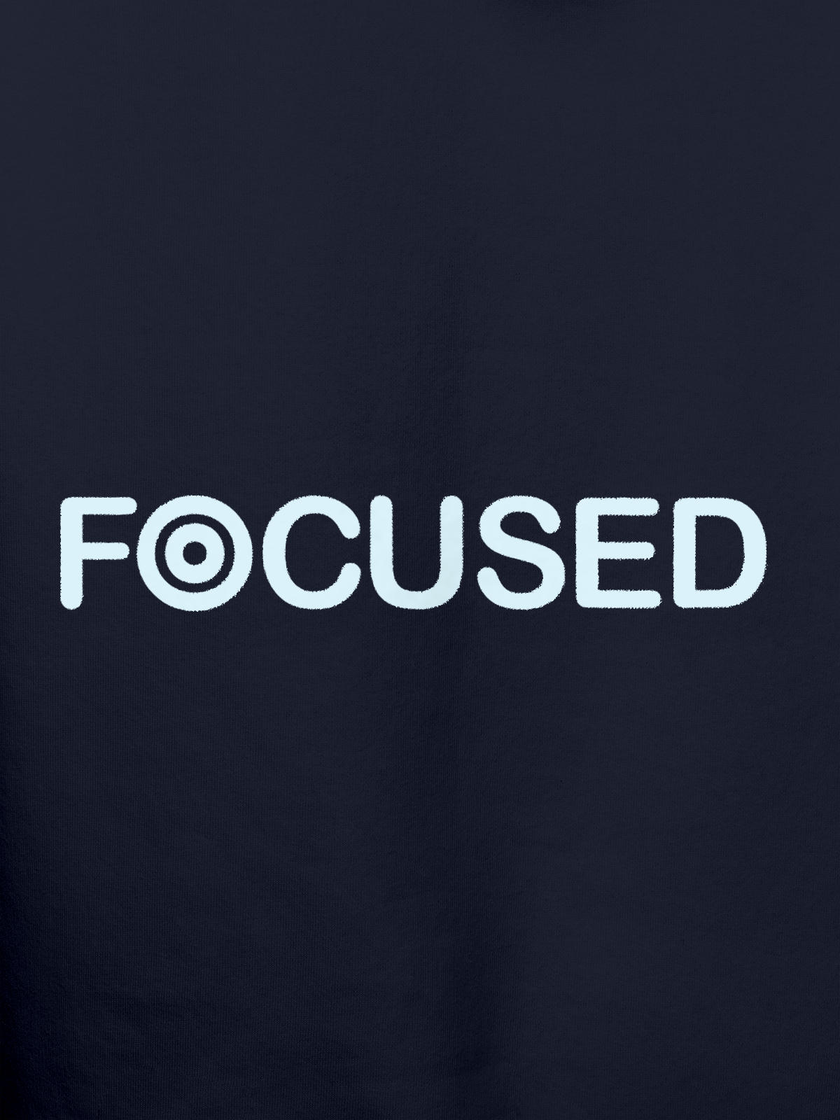 Close up of 'Focused' design on Women's Navy Blue Hoodie Sweatshirt, highlighting intricate details and vibrant print.