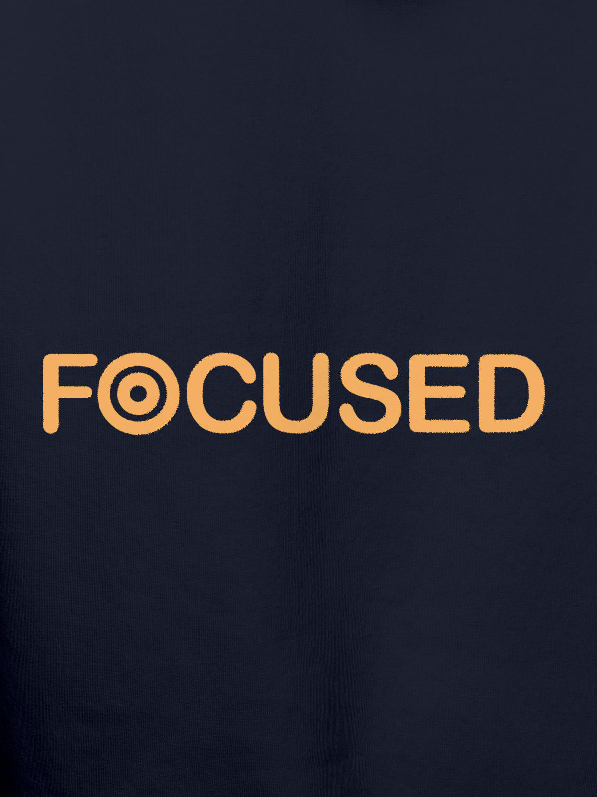 Close up of 'Focused' design on Women's Navy Blue Hoodie Sweatshirt, highlighting intricate details and vibrant print.