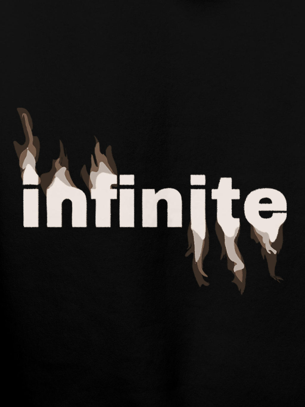 Close up of 'Infinite' design on Men's Black Hoodie Sweatshirt, highlighting intricate details and vibrant print.