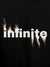 Close up of 'Infinite' design on Men's Black Hoodie Sweatshirt, highlighting intricate details and vibrant print.