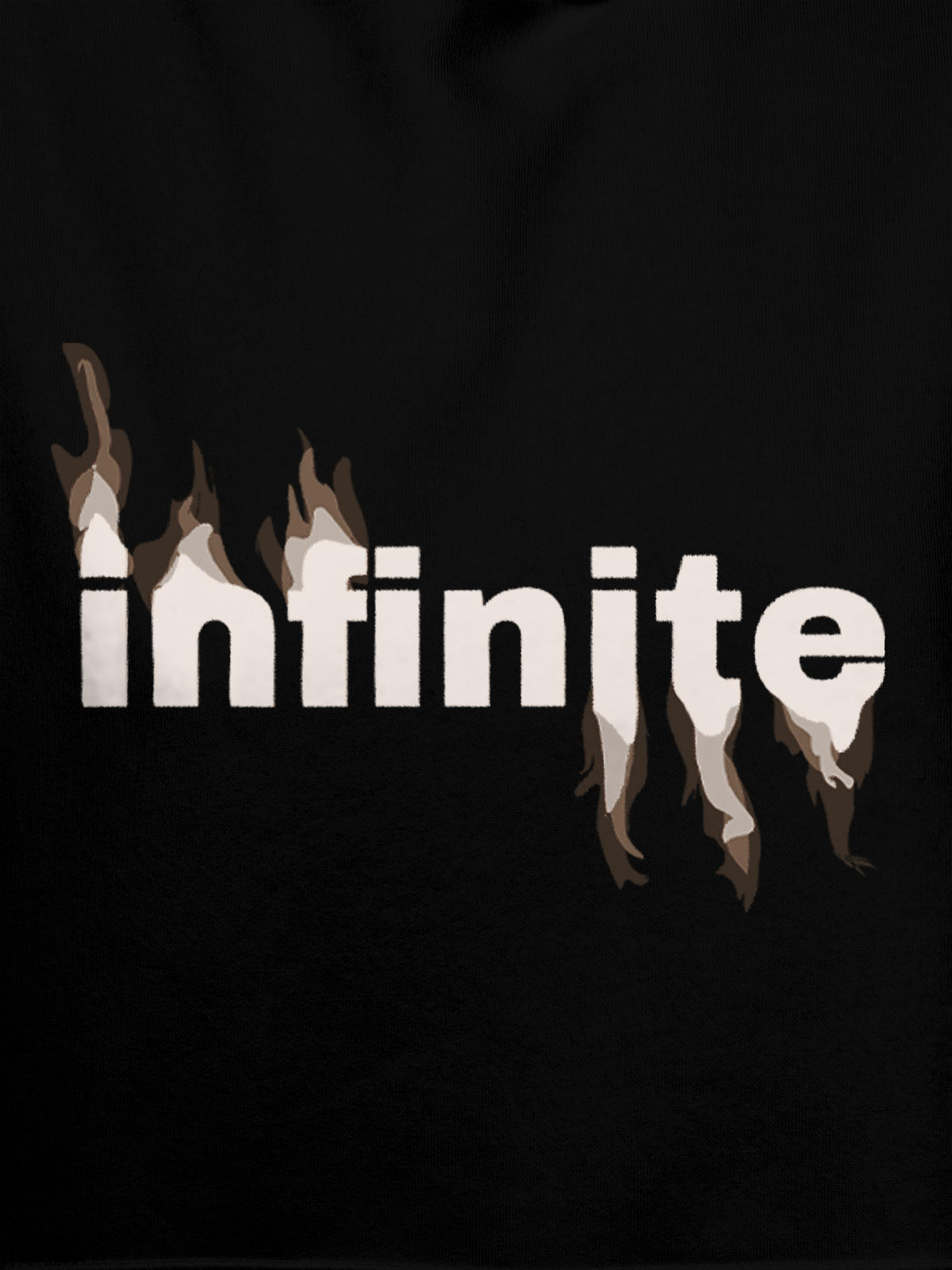 Close up of 'Infinite' design on Women's Black Hoodie Sweatshirt, highlighting intricate details and vibrant print.