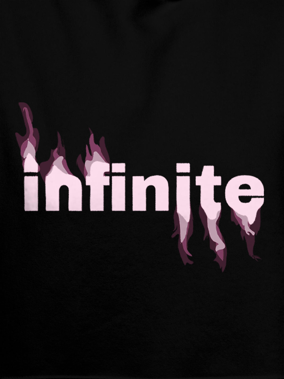 Close up of 'Infinite' design on Women's Black Hoodie Sweatshirt, highlighting intricate details and vibrant print.