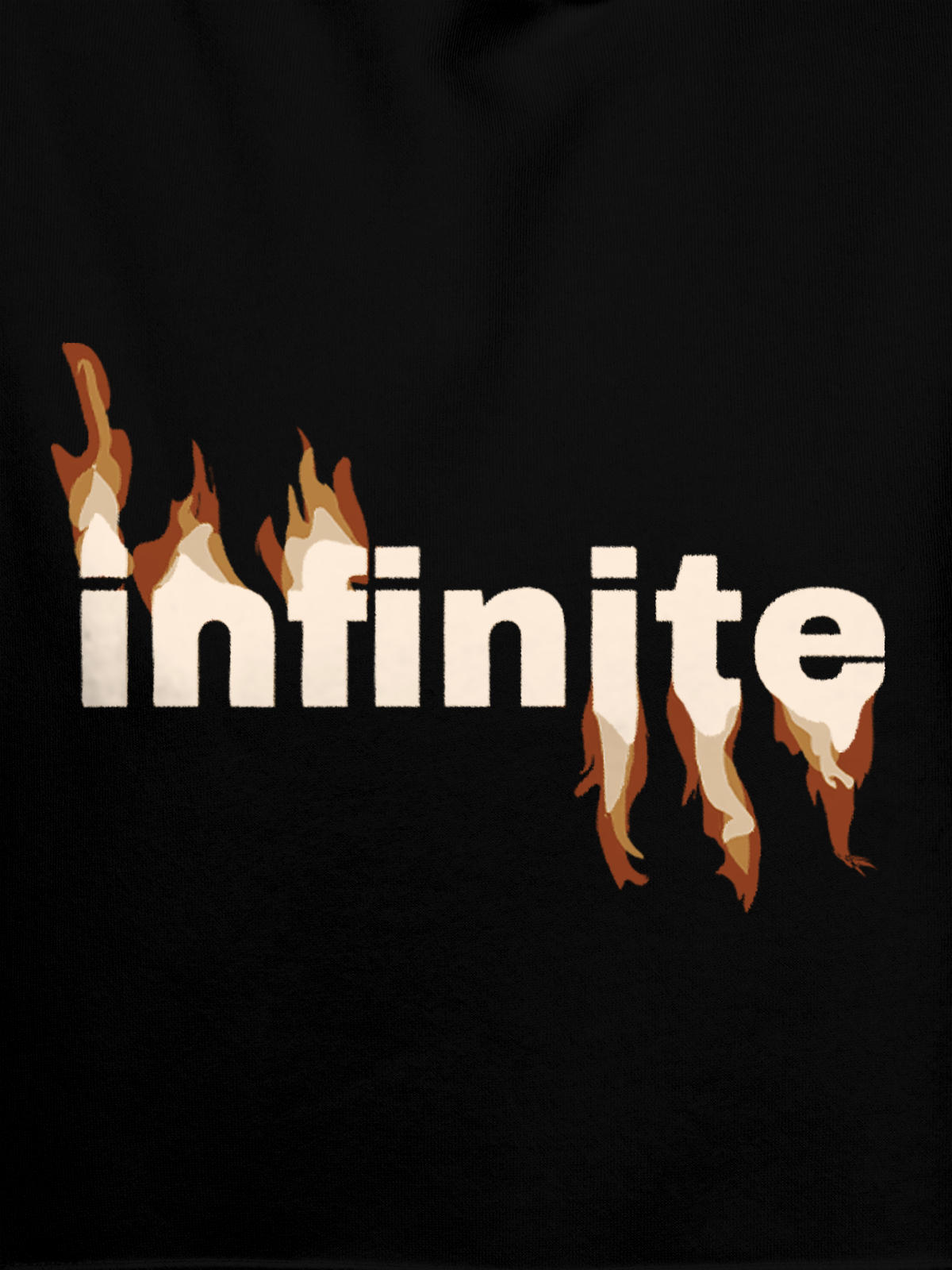 Close up of 'Infinite' design on Women's Black Hoodie Sweatshirt, highlighting intricate details and vibrant print.