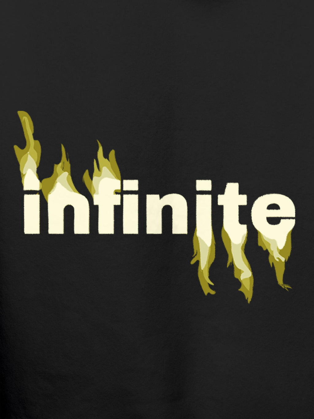 Close up of 'Infinite' design on Men's Dark Grey Hoodie Sweatshirt, highlighting intricate details and vibrant print.