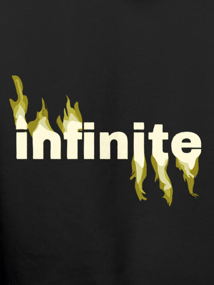 Close up of 'Infinite' design on Men's Dark Grey Hoodie Sweatshirt, highlighting intricate details and vibrant print.